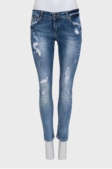 Сині skinny джинси з ефектом потертості
