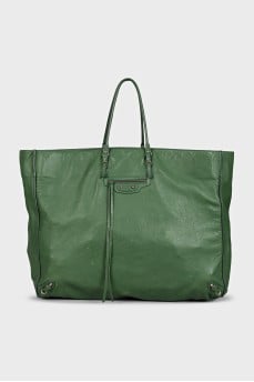 Green leather shopper