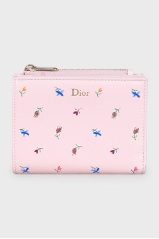 Leather wallet with floral print