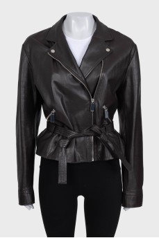 Brown leather jacket with pockets