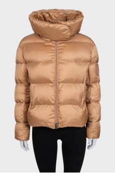 Brown down jacket with a hood