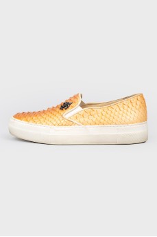 Slip-ons with embossed reptile skin