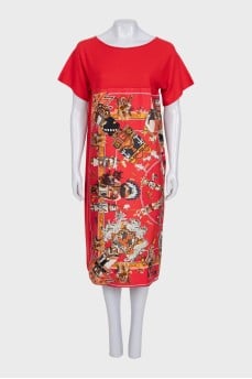 Red dress with printed silk insert