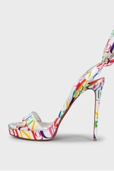 Printed textile lace-up sandals