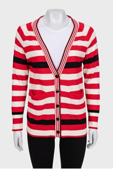 Red striped cardigan