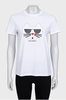 White straight-cut printed t-shirt
