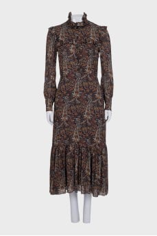 Straight printed dress with buttons