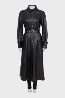 Black leather coat with patch pockets