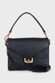 Leather shoulder bag with patch pockets