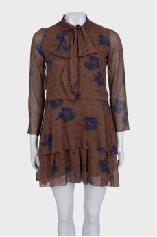 Silk brown printed dress