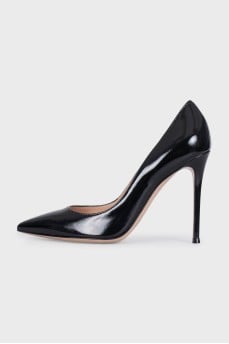 Black leather high heel shoes