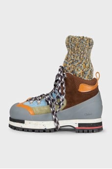 Multicolored lace-up boots