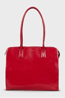 Red leather tote with zipper