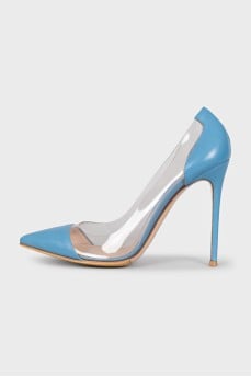 Light blue leather shoes with transparent inserts