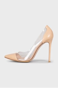 Beige leather shoes with transparent inserts