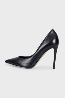 Black leather pumps
