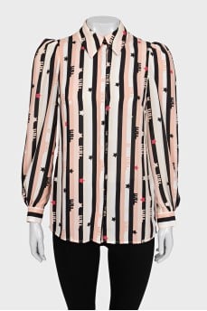 Pink striped straight blouse