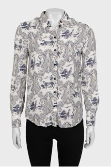 Straight-leg printed button-down shirt