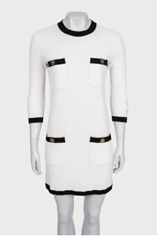White straight dress with black trim