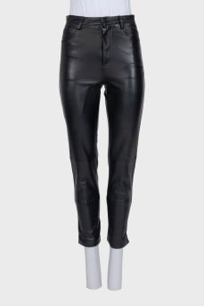 Black tapered lambskin trousers
