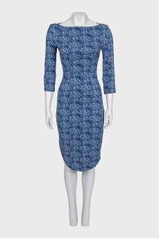 Fitted blue dress with print