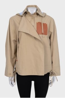 Beige cropped hooded coat