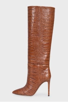 Brown boots with embossing