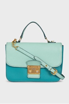 Leather satchel with gold-tone hardware