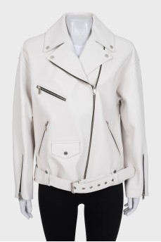 White leather jacket with print