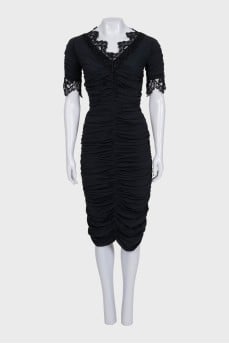 Black dress with draping and lace