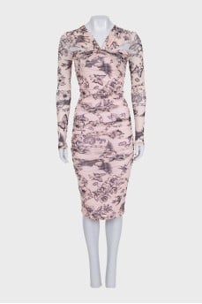 Beige printed bodycon dress