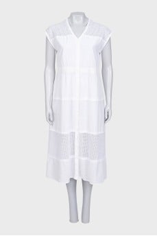 White straight-cut dress with perforations