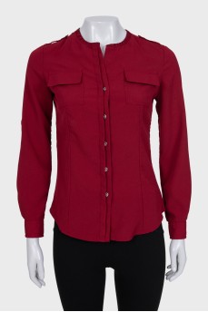 Red fitted button-down blouse