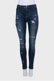 Blue jeans with a ripped effect