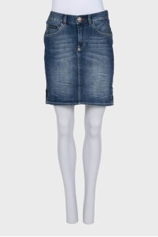 Blue skirt with lace inserts