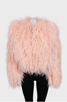Pink jacket decorated with feathers