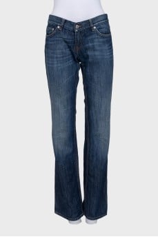 Low-rise straight-leg blue jeans