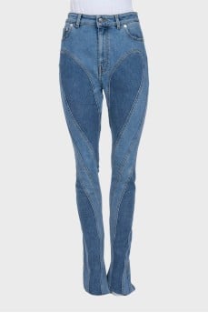 Blue skinny fit jeans with panels