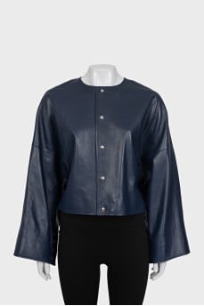 Cropped blue leather jacket