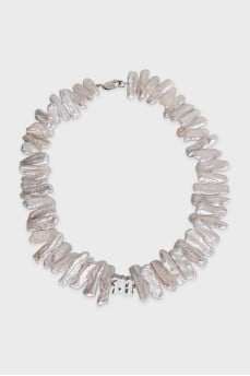 Necklace with pearls and silver logo