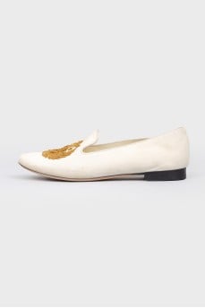 Suede loafers with metallic embroidery