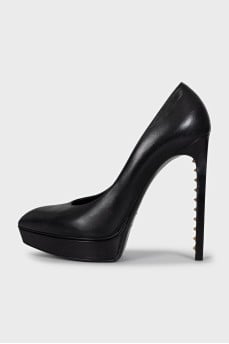 Black leather shoes with studs