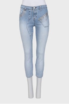Голубі джинси skinny fit декоровані стразами