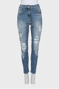 Skinny jeans decorated with mesh