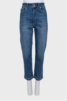 Blue straight-leg high-waist jeans