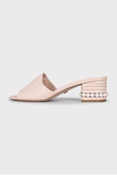 Leather mules with embellished heels