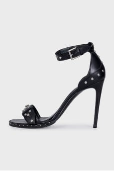 Leather heeled sandals with silver studs