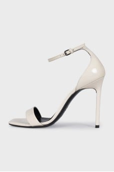 White patent leather stiletto sandals
