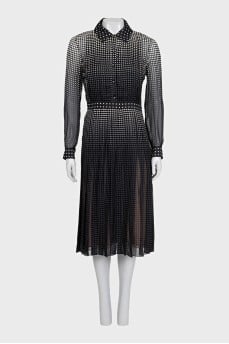 Fitted silk dress with a small print