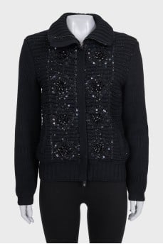 Wool cardigan decorated with sequins